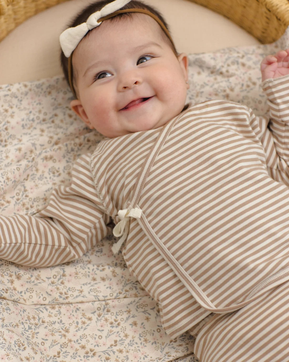 Quincy Mae - Wrap Top + Footed Pant Set - Almond Stripe