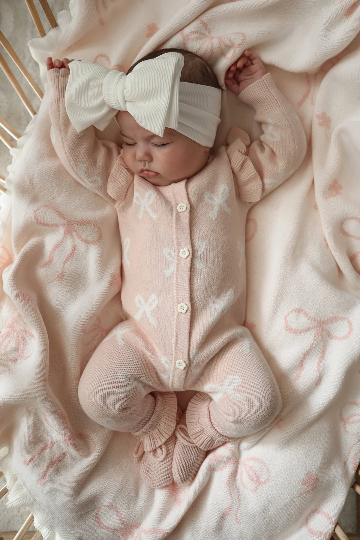 Petite + Co - Long Flutter Bow Romper - Baby Pink