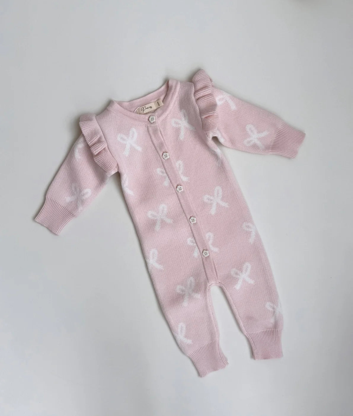 Petite + Co - Long Flutter Bow Romper - Baby Pink