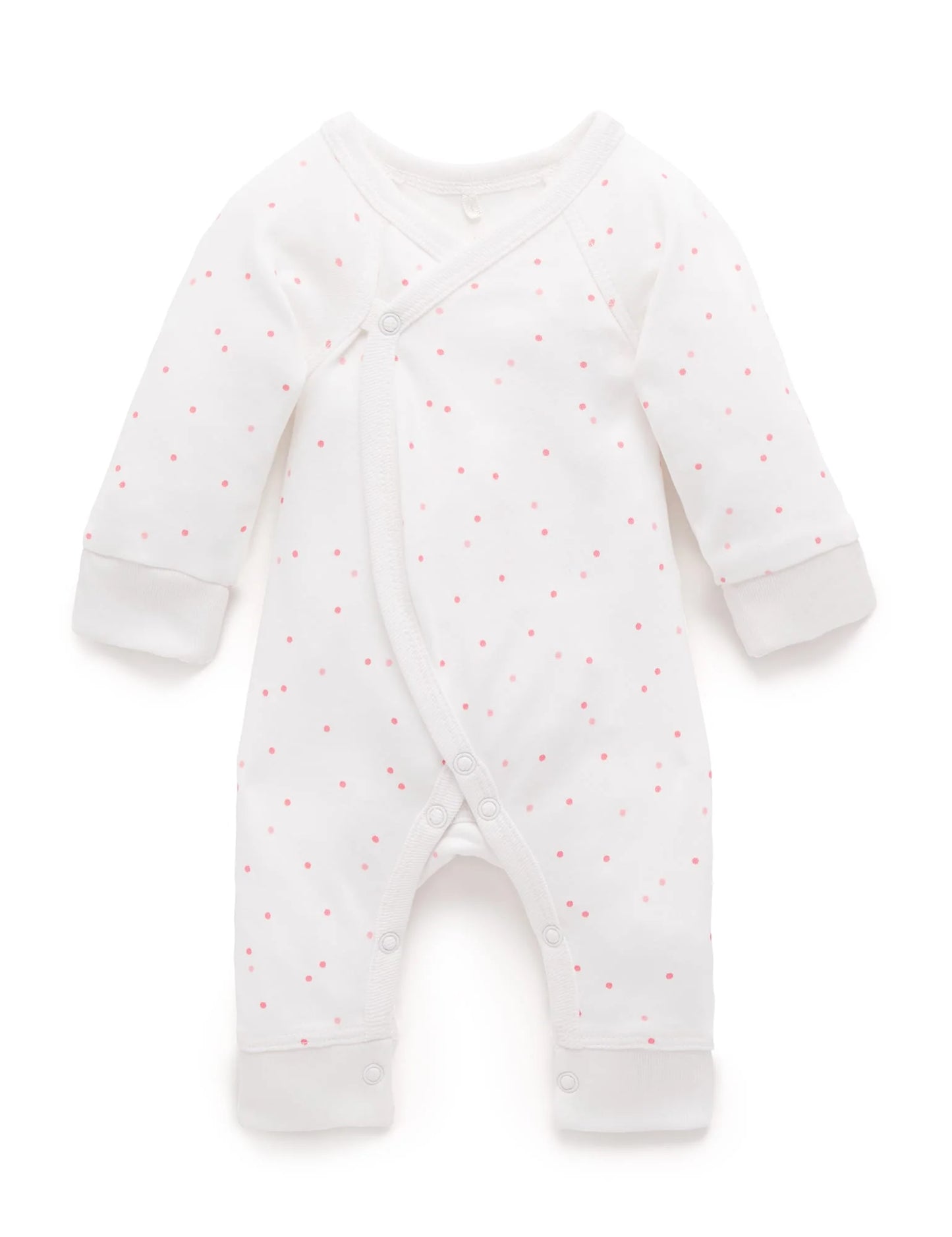 Purebaby - Premi Crossover Long Sleeve Growsuit - Pale Pink Spot