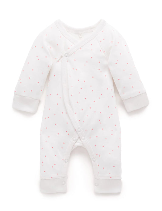 Purebaby - Premi Crossover Long Sleeve Growsuit - Pale Pink Spot