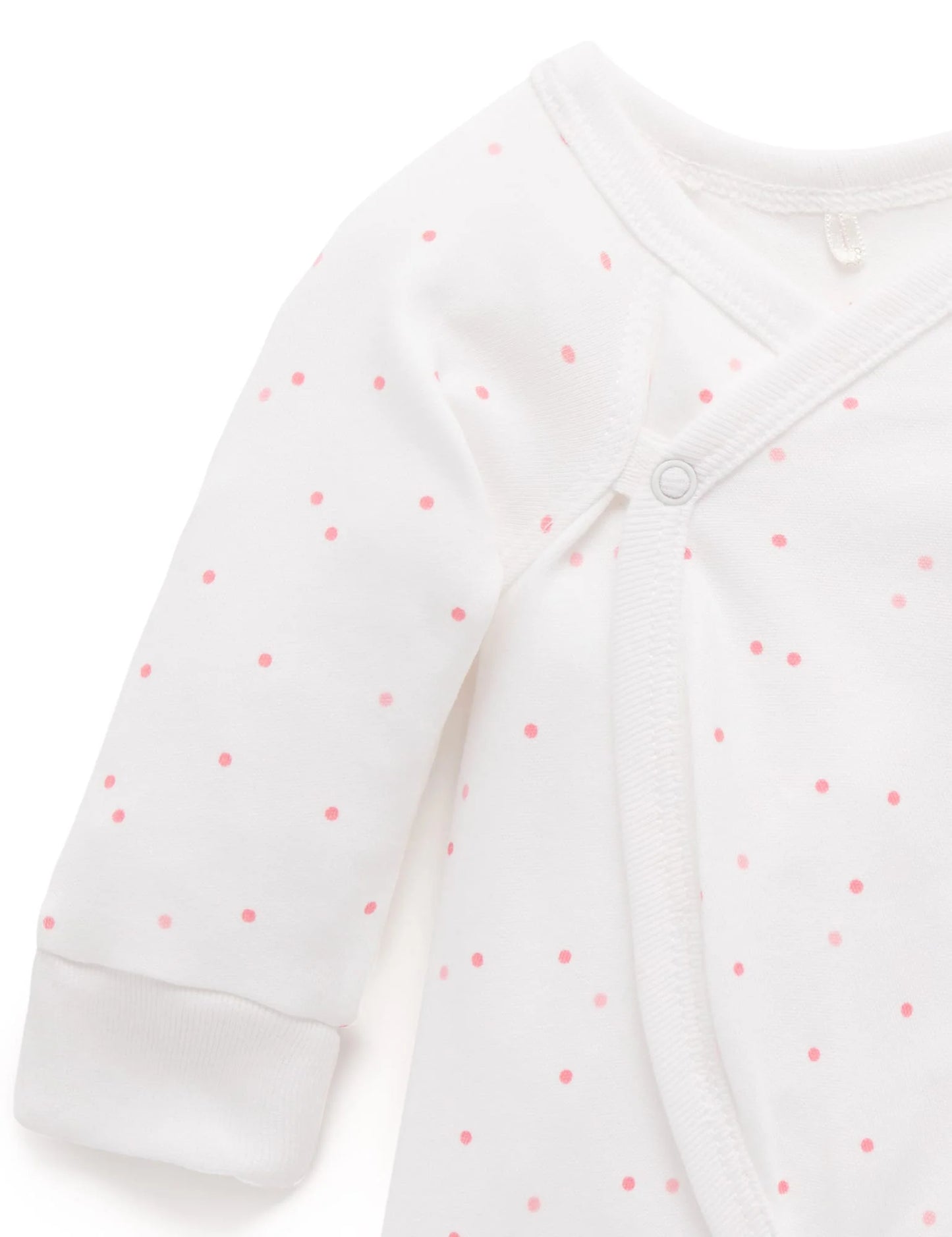 Purebaby - Premi Crossover Long Sleeve Growsuit - Pale Pink Spot
