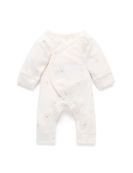 Purebaby - Premi Crossover Long Sleeve Growsuit - Vanilla Bear