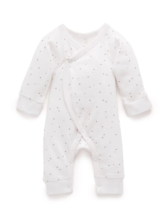 Purebaby - Pemi Crossover Long Sleeve Growsuit - Pale Grey Spot