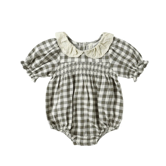 Quincy Mae - Collared Bubble Jumpsuit - Forest Check
