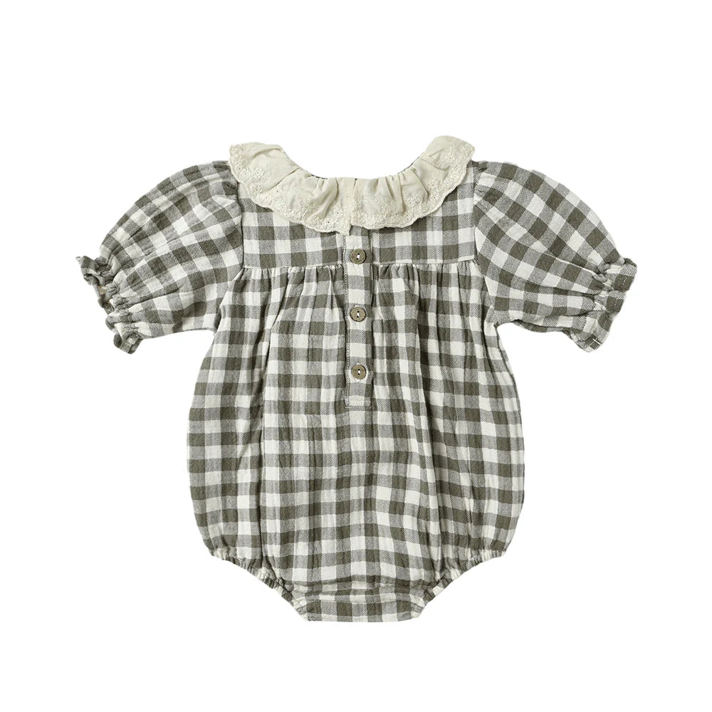 Quincy Mae - Collared Bubble Jumpsuit - Forest Check