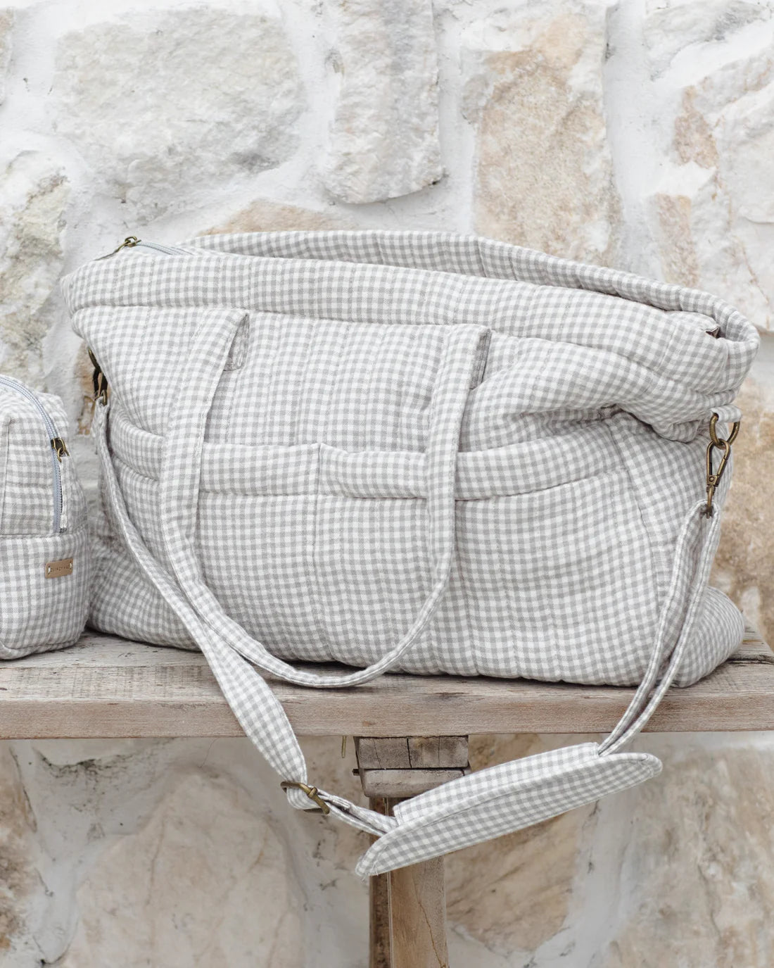 Quincy Mae - Diaper Bag + Changing Mat - Sage Gingham