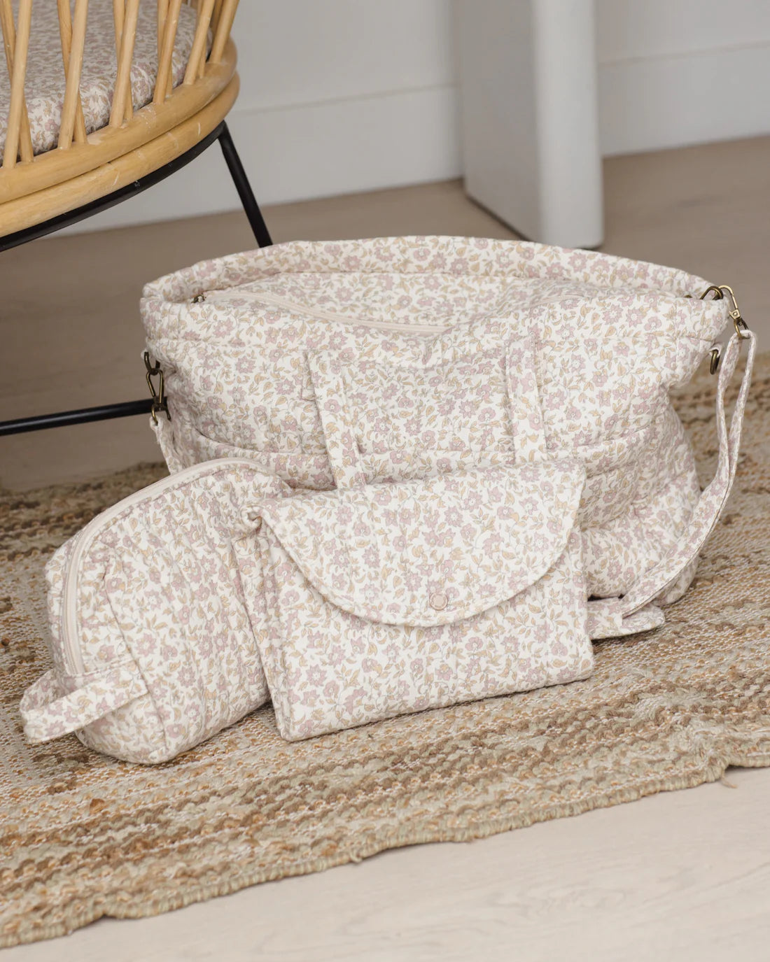 Quincy Mae - Diaper Bag + Changing Mat - Wildflower Woven