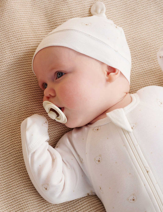 Purebaby - Zip Growsuit & Hat Sat - Vanilla Bear