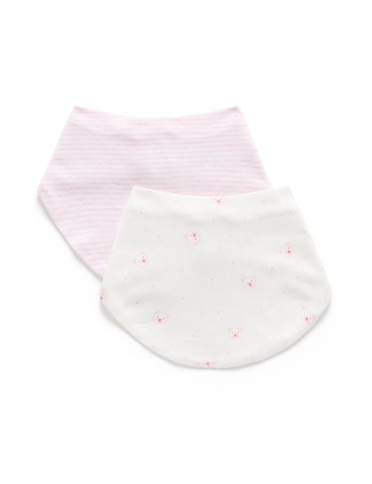 Purebaby - 2 Pack Essential Dribble Bib - Pale Pink Bear