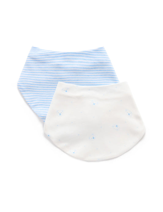 Purebaby - 2 Pack Essential Dribble Bib - Pale Blue Bear