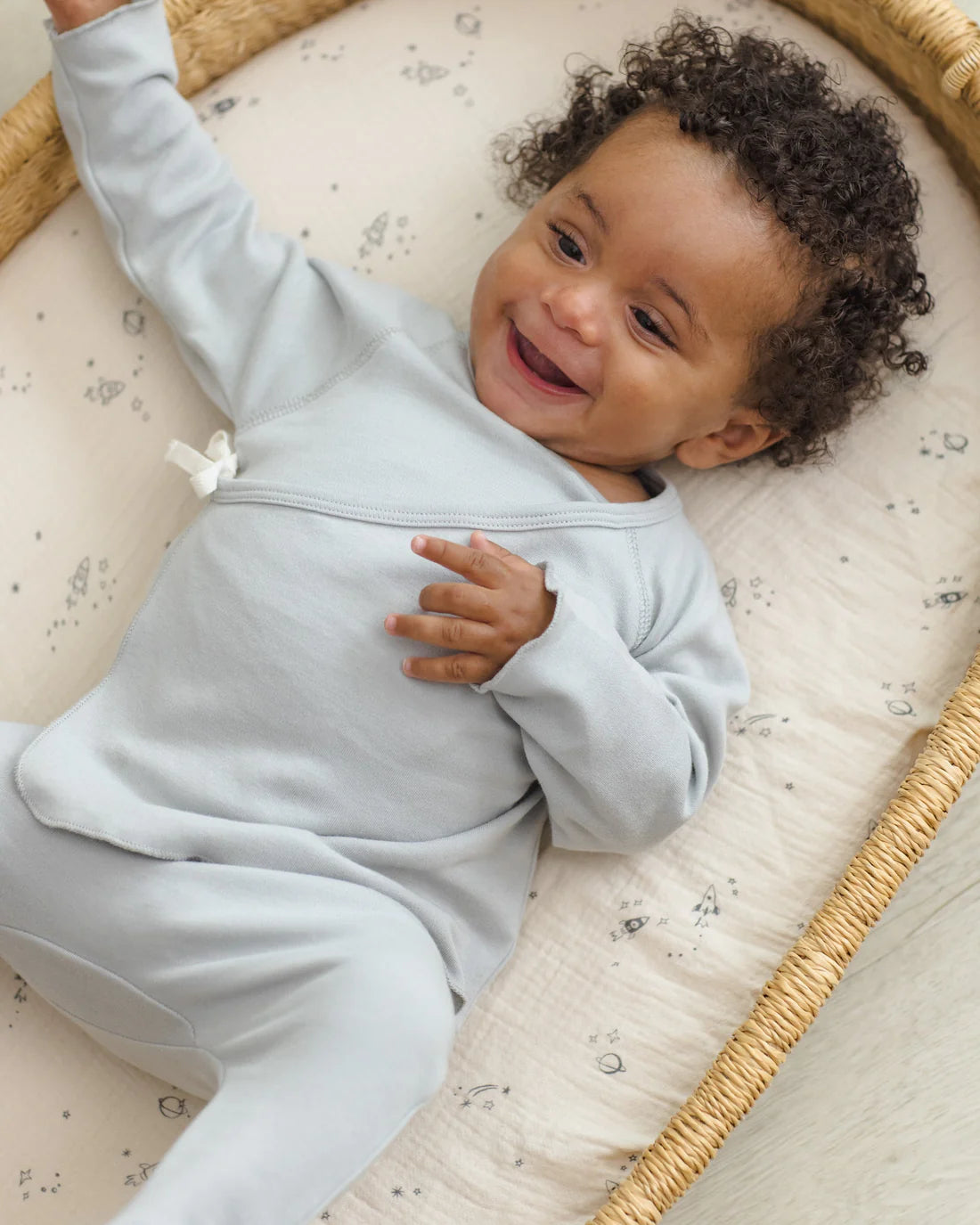 Quincy Mae - Wrap Top + Footed Pant Set - Sky