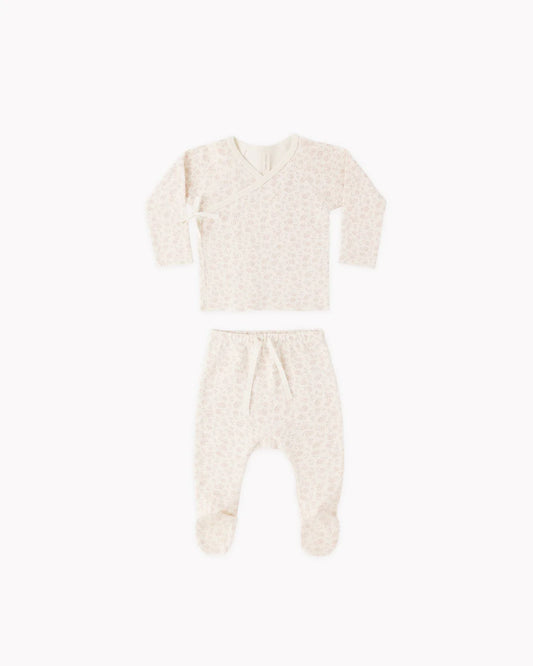 Quincy Mae - Wrap Top + Footed Pant Set - Ditsy