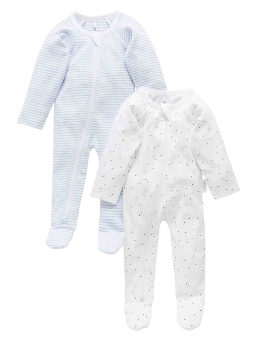 Purebaby - 2 Pack Zip grow suit - Pale Blue