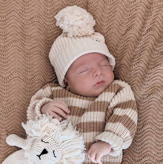 3 Little Crowns - Textured Knit Beanie - Oat