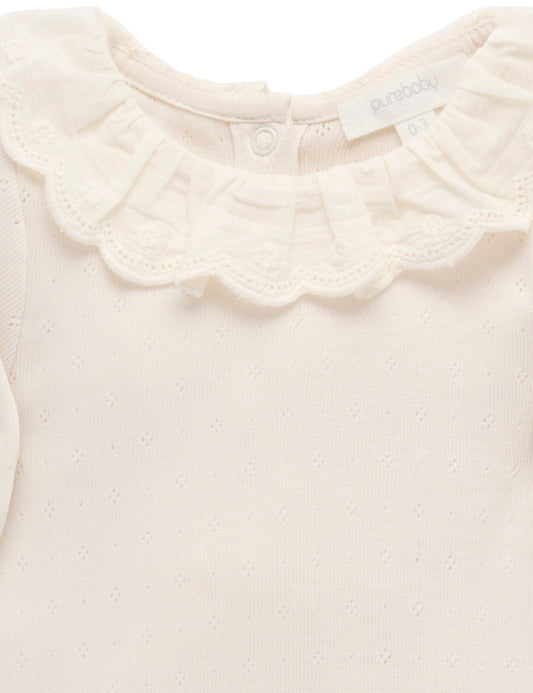 Purebaby - Ruffle Pointelle Bodysuit - Cloud