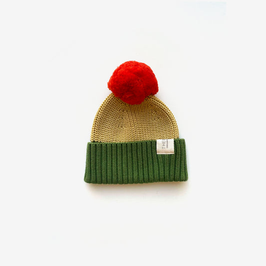 The Rest - Organic Cotton Chunky Colour Block Beanie - Clover/Buttercup/Poppy
