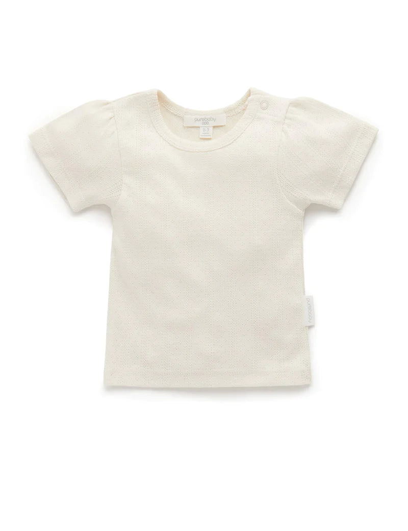 PureBaby - Pointelle Short Sleeve Tee - CLOUD